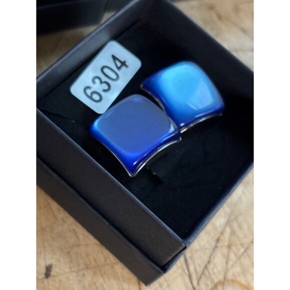 Vintage Blue Moonglow glass Enamel & Silver-Tone Square Cufflinks For Men - Picture 2 of 9